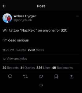 Tatuagem Naz Reid por 20 dólares